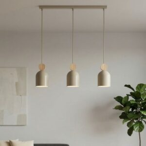 Lampa wisząca do kuchni Mesi 3 beżowa z drewnem - potrójna