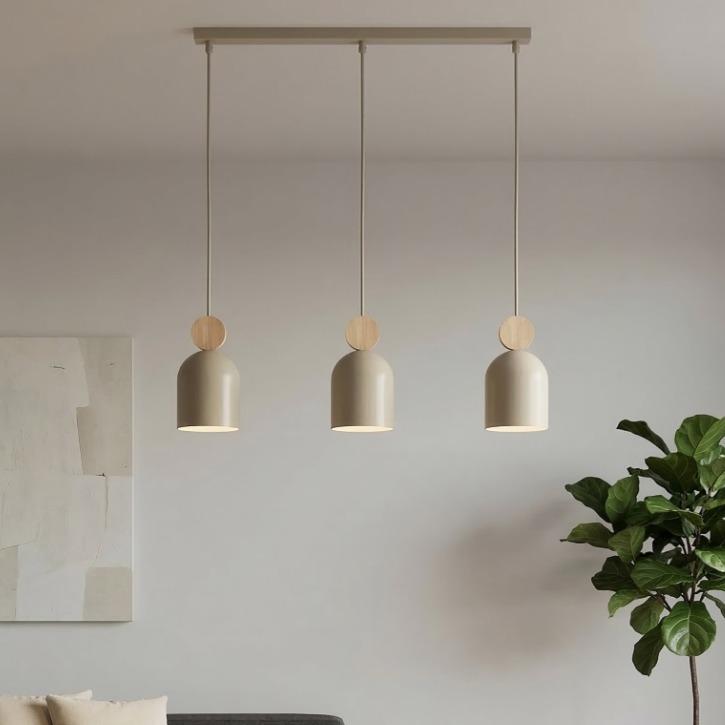 Lampa wisząca do kuchni Mesi 3 beżowa z drewnem - potrójna