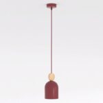 Lampa wisząca do kuchni Mesi burgundowa - metalowy klosz z dodatkiem drewna