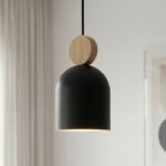 Lampa wisząca do nowoczesnego salonu Mesi 3 Premium czarna - 3 metalowe klosze z drewnem
