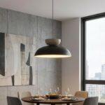 Lampa wisząca nad stół Mega - czarno-beżowa kopuła