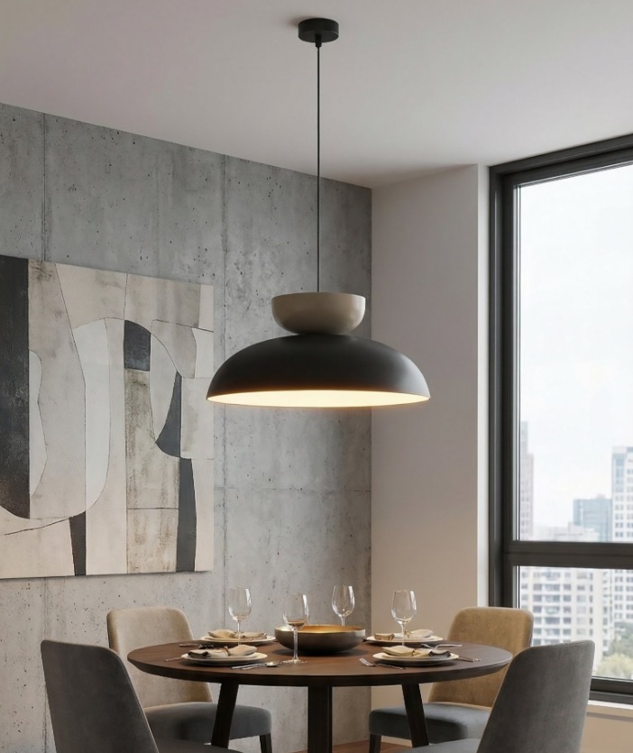 Lampa wisząca nad stół Mega - czarno-beżowa kopuła