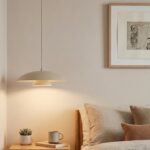Lampa wisząca nad szafkę nocną Babel - beżowy warstwowy klosz - metalowa
