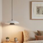 Lampa wisząca nad szafkę nocną Babel - biało-czarny klosz - metalowy