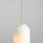 Lampa wisząca nad wyspę Flask Mimosa 19 żółta - smukły opalowy klosz - butelka