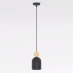 Mała lampa wisząca nad blat Mesi czarna - metal i drewno - Emibig