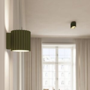 Mały kinkiet Aura Maxi - zielona ryflowana tuba - góra-dół