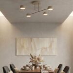 Metalowa lampa sufitowa Halo 4 beżowa - 4 okrągłe klosze - do salonu nad stół