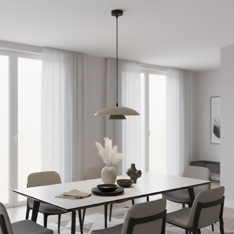 Metalowa lampa wisząca Babel - beżowo-czarny klosz