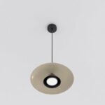 Metalowa lampa wisząca Babel - beżowo-czarny warstwowy klosz - kopuła i stożek