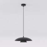 Metalowa lampa wisząca Babel czarna - warstwowy szeroki klosz - nad stół do nowoczesnej jadalni