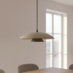 Metalowa lampa wisząca nad stół Babel - dwukolorowy klosz - beż i czarny
