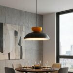 Metalowa lampa wisząca nad stół Mega - czarno-pomarańczowa - nowoczesna