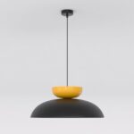 Metalowa lampa wisząca nad stół Mega - klosz kopuła czarny i pomarańczowy