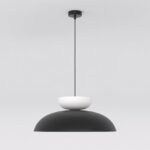 Metalowa lampa wisząca nad stół Mega - klosz w kształcie kopuły - biało-czarna
