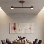 Minimalistyczna lampa sufitowa Halo 2 w bordowym kolorze - 2 okrągłe klosze - do korytarza