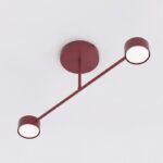 Minimalistyczna lampa sufitowa Halo 2 burgundowa - 2 okrągłe metalowe klosze - do przedpokoju