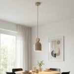 Minimalistyczna lampa wisząca Mesi beżowa - nowoczesna - nad okrągły stół