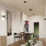 Minimalistyczny kinkiet Aura Maxi oliwkowy - ryflowana tuba - góra-dół - do małego salonu