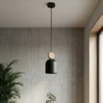 Nowoczesna lampa wisząca Mesi czarna - metal i drewno