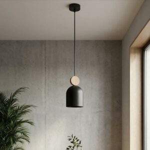 Nowoczesna lampa wisząca Mesi czarna - metal i drewno