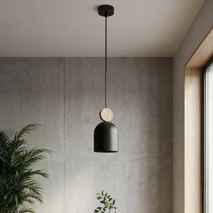 Nowoczesna lampa wisząca Mesi czarna - metal i drewno