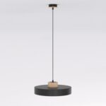 Nowoczesna lampa wisząca nad stół Kivi 35 czarna - okrągły metalowy klosz z drewnem - loft