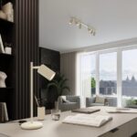 Podłużna lampa sufitowa Karbon 6L beż - z 6 regulowanymi reflektorkami - elegancka