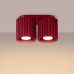 Aluminiowa 2-punktowa lampa sufitowa Aura 2 Maxi burgundowa - dwie ryflowane tuby - nad blat