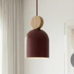 Potrójna lampa wisząca Mesi 3 Premium bordowa - 3 klosze z drewnianym elementem