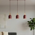 Potrójna lampa wisząca Mesi 3 burgund - metalowe klosze z dodatkiem drewna