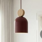 Potrójna lampa wisząca do jadalni Mesi 3 bordowa - metal i drewno
