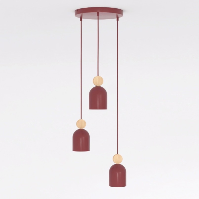 Potrójna lampa wiszącanad stół Mesi 3 Premium bordowa - do nowoczesnego salonu