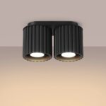Ryflowana 2-punktowa oprawa sufitowa Aura 2 Maxi czarna - aluminiowa