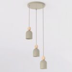 Skandynawska lampa wisząca do salonu Mesi 3 Premium beż - 3 metalowe klosze z drewnem