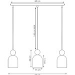 Skandynawska lampa wisząca na listwie Mesi 3 - 3 białe klosze - rysunek techniczny