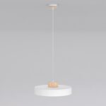 Subtelna lampa wisząca do jadalni Kivi 35 cm - styl skandynawski - biel i drewno