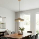 Subtelna lampa wisząca do jasnego salonu Kivi 35 beż - okrągły metalowy klosz z drewnem