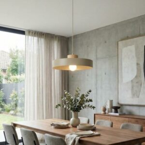 Subtelna lampa wisząca beżowa Kivi 35 - matal i drewno