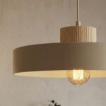 Subtelna lampa wisząca nad stół Kivi 35 beż - matal i drewno - styl skandynawski