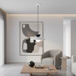 Szara lampa wisząca do jasnego salonu Mulan - z czarnym detalem - metalowy klosz z kulą