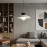 Szara lampa wisząca do salonu Mulan - z czarnym detalem