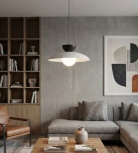 Szara lampa wisząca do salonu Mulan - z czarnym detalem