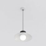 Szara lampa wisząca do salonu Mulan - z czarnym detalem - metalowa z kulą