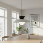 Szara lampa wisząca nad stół Mulan - z czarnym detalem - metalowa z kulą