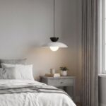 Szara lampa wisząca nad szafkę mocną Mulan - z czarnym detalem - metalowa z kulą