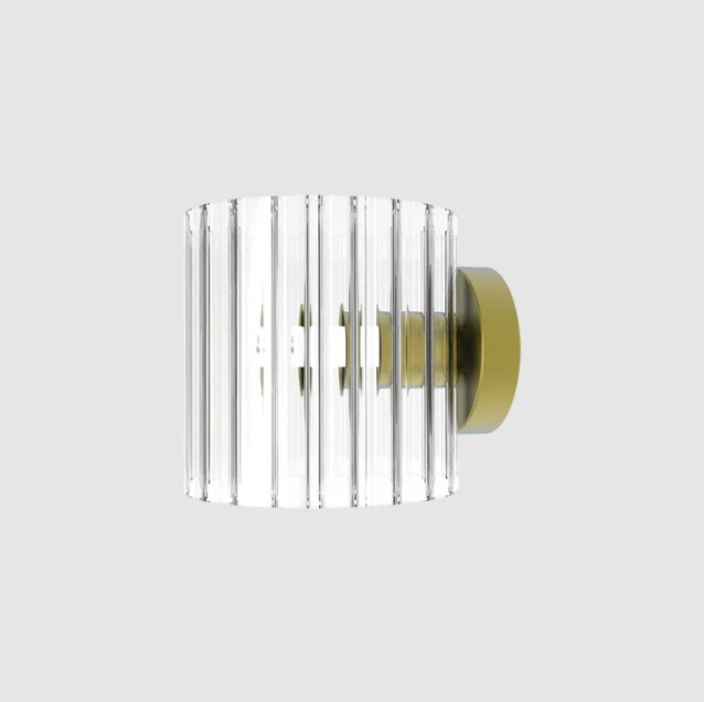 Złoty kinkiet Blur - ryflowany szklany klosz - Robin