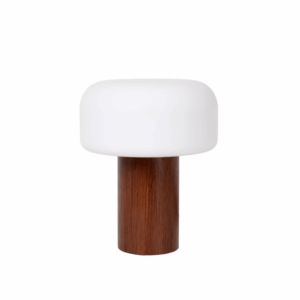 Lampa stołowa drewniana Kenan - matowy biały klosz, nastrojowe światło, do salonu