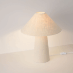Designerska lampa stołowa Aurea do salonu - styl japandi z szerokim kloszem