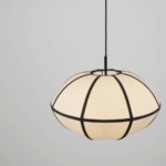 Hikari 45 – lampa wisząca japandi z lnianym, szerokim kloszem i czarnymi detalami
